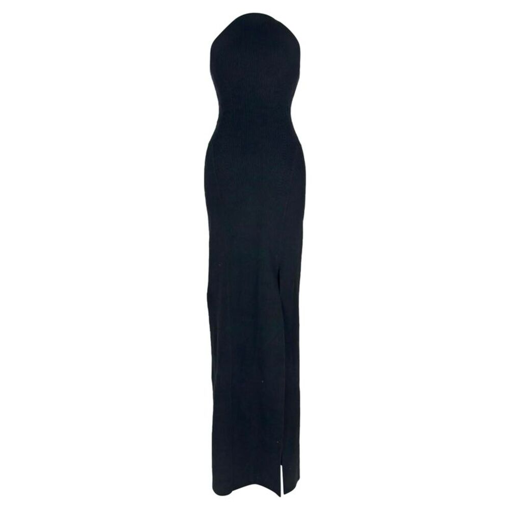Galvan London Cutout Ribbed-Knit Maxi Dress in Black Viscose
